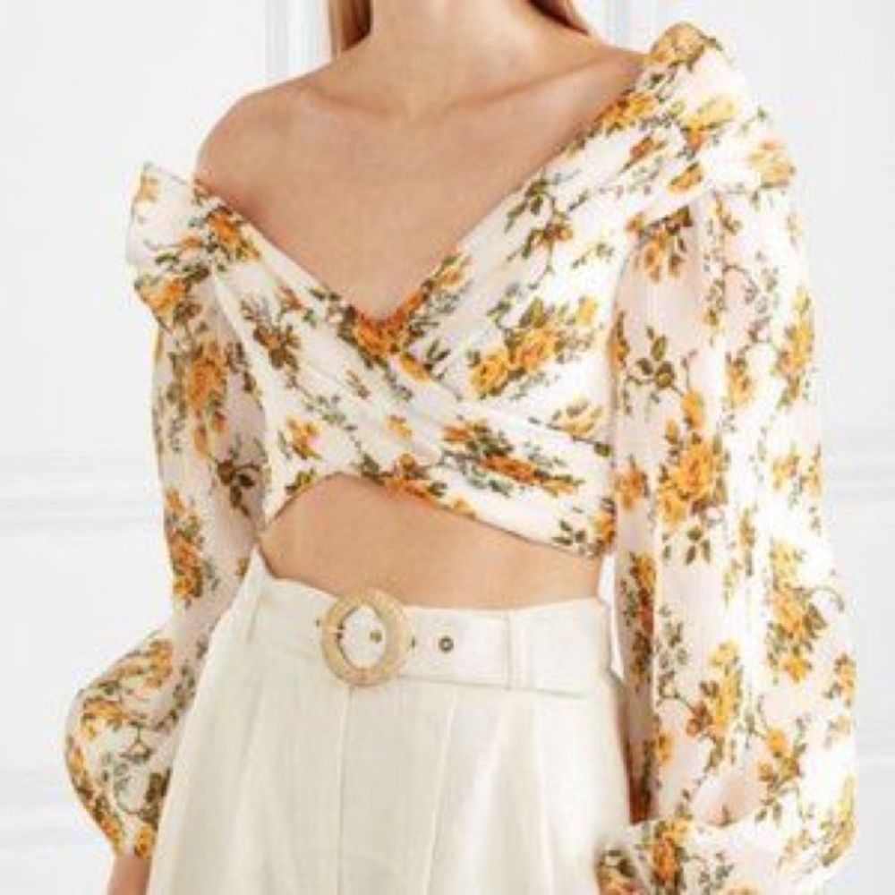 Like new Zimmermann pleated toile floral print crop top
